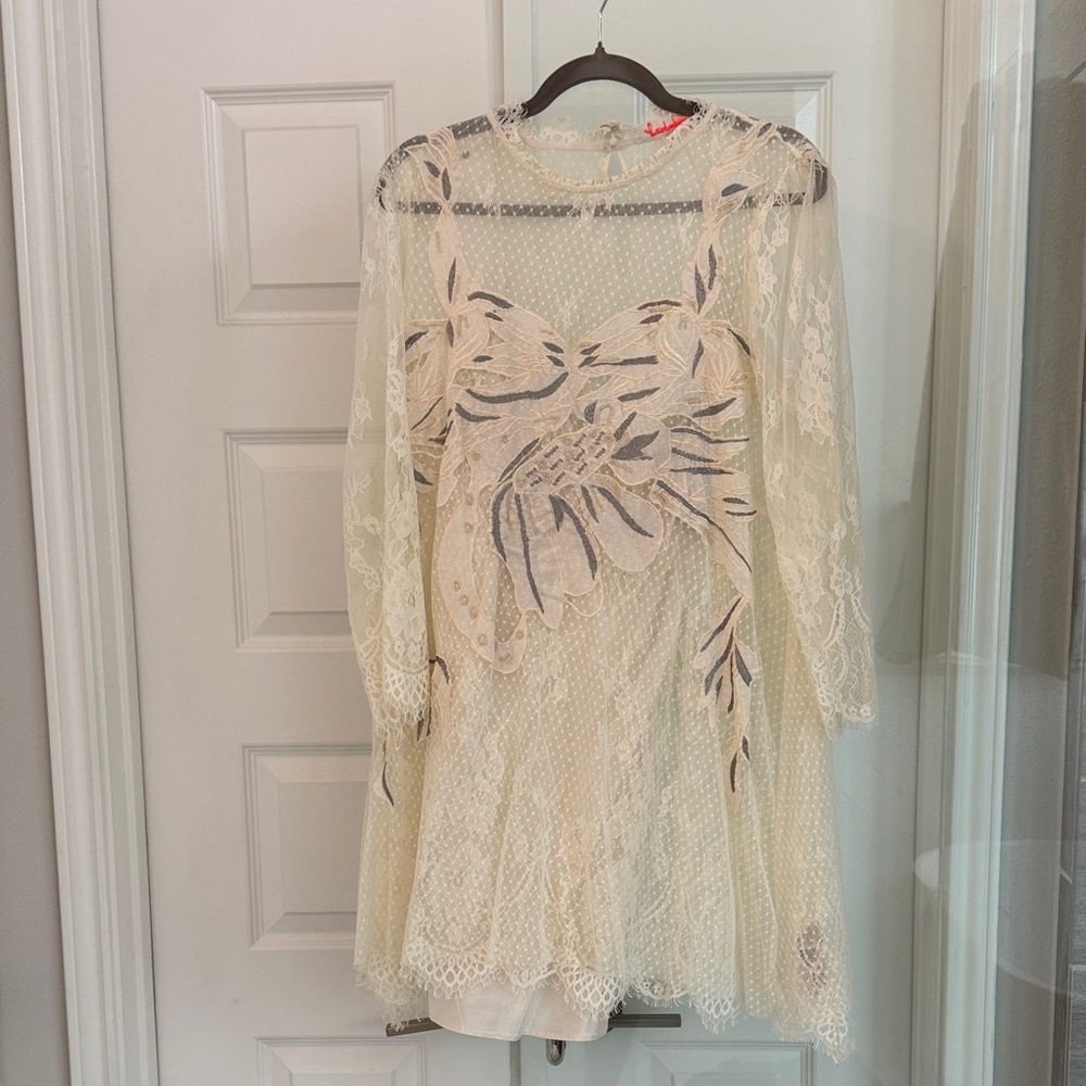 Free People Cream and Blue Lace Dress